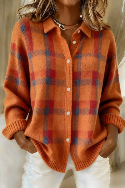 Anna | Soft Knitted Checked Cardigan