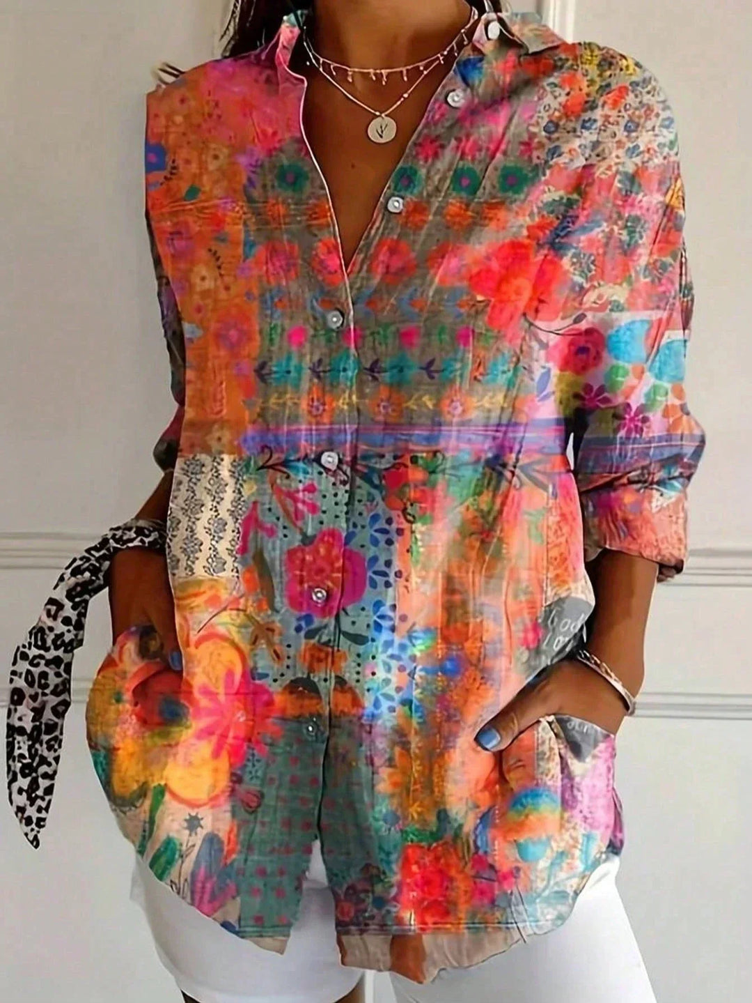 Elegant Long Sleeve With Colorful Pattern Shirt