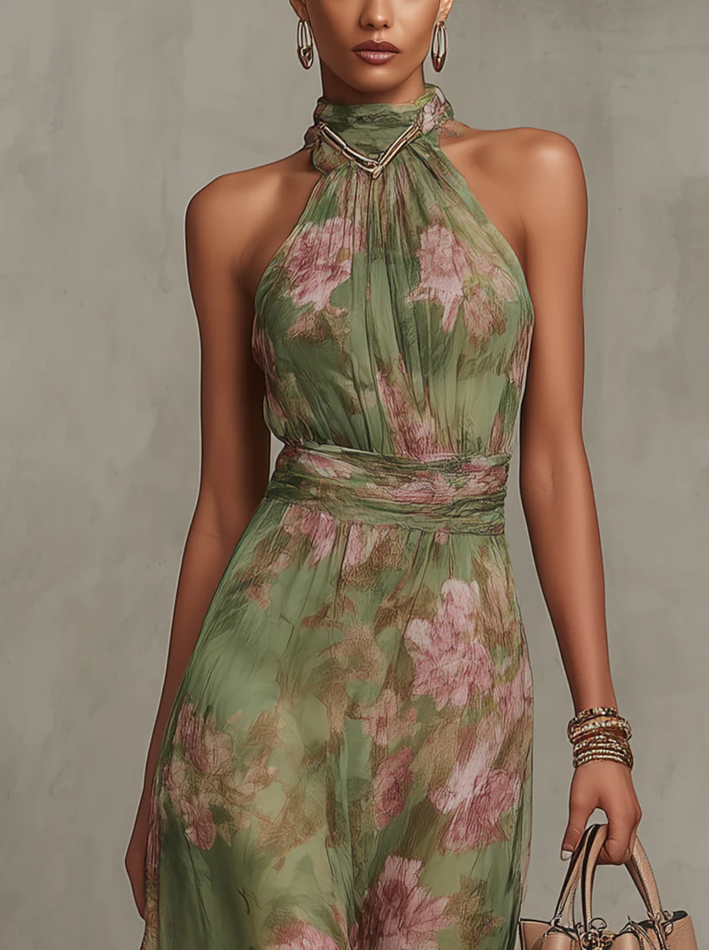 Livia | Maxi dress with a halter neck and floral print