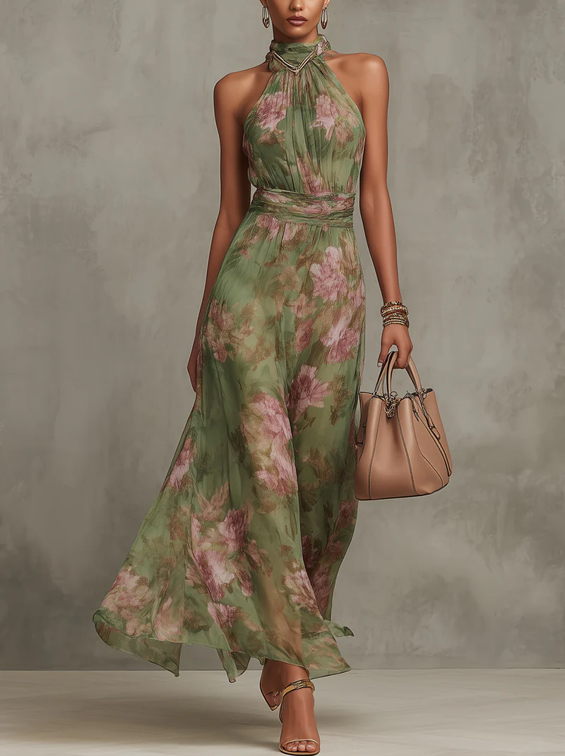 Livia | Maxi dress with a halter neck and floral print
