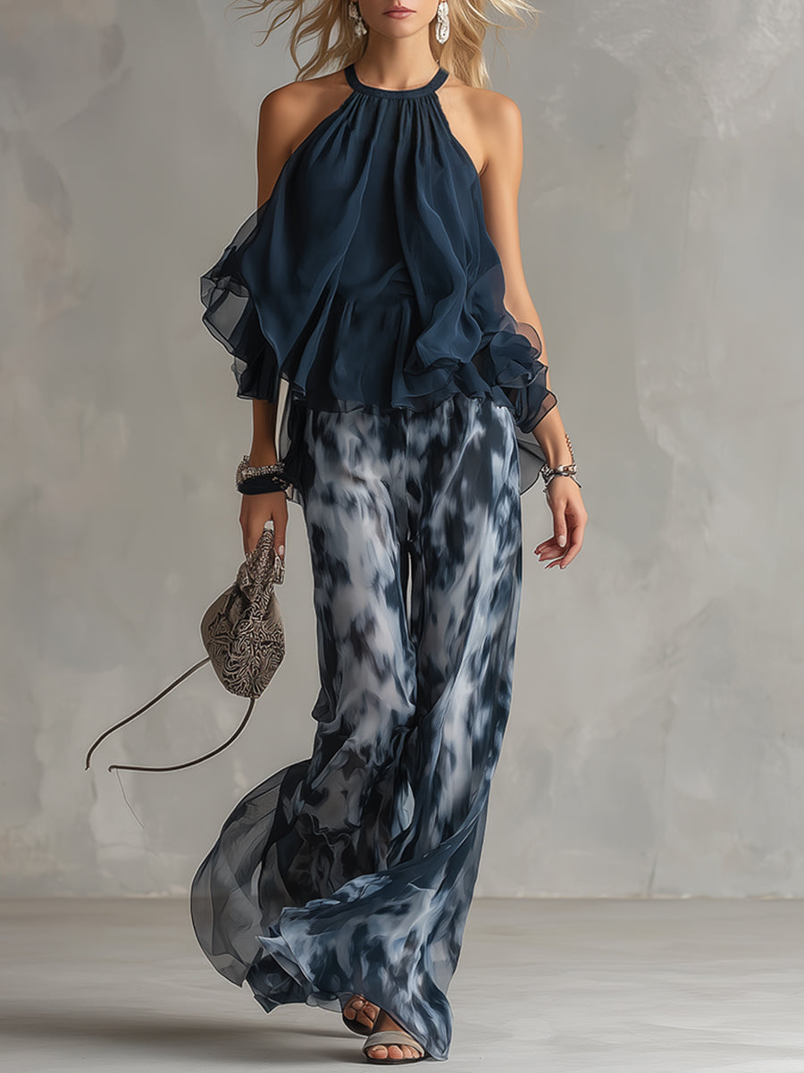 Élise | An elegant, lightweight ensemble featuring a flowing top and wide-leg pants