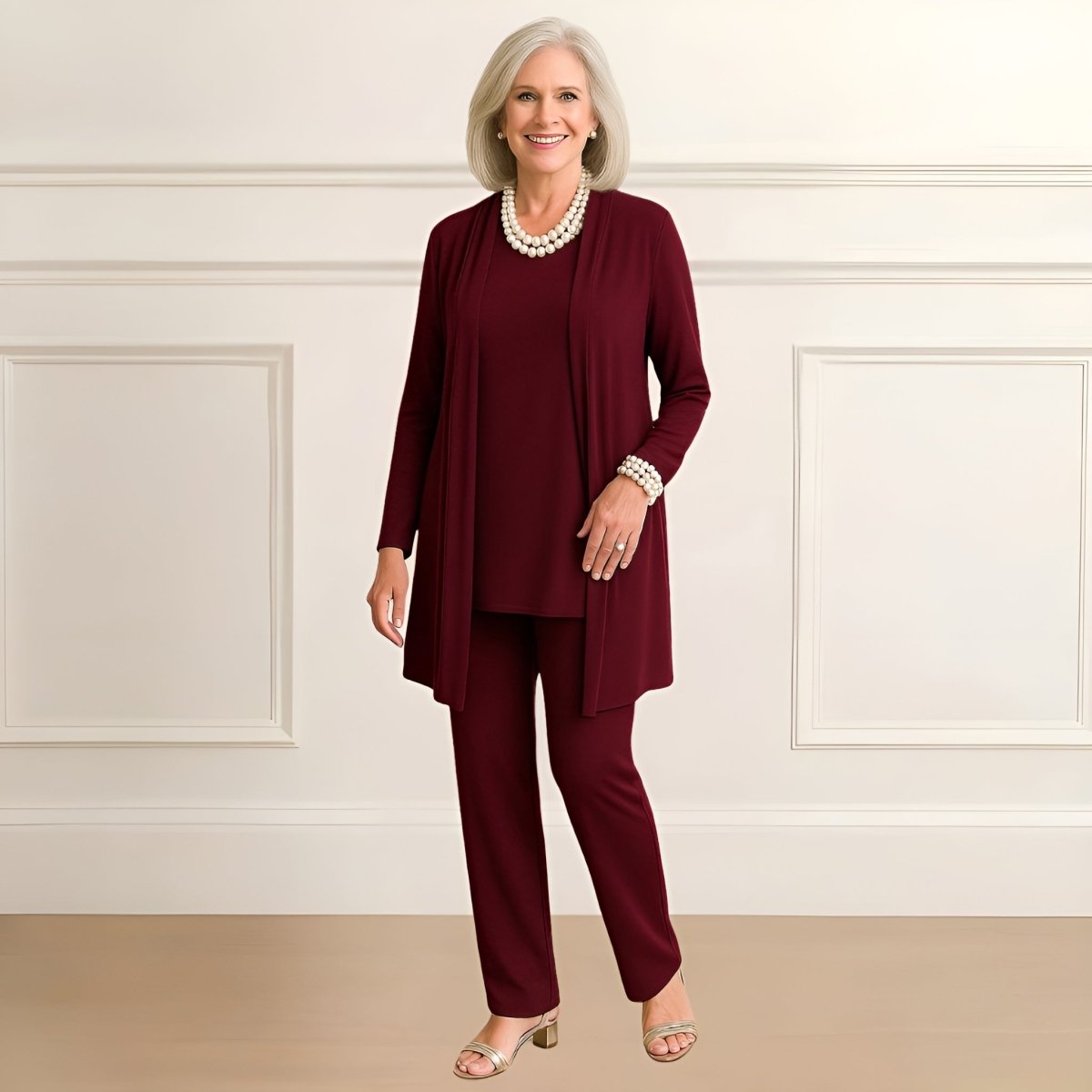 Rosy Cardigan, Top & Trousers Set